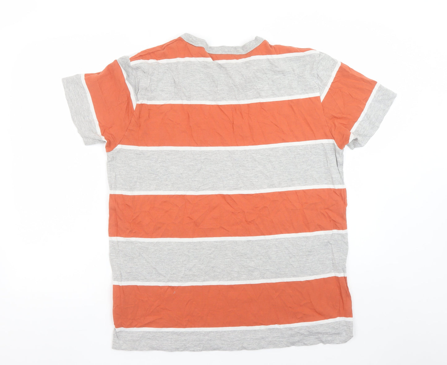 Esprit Men’s Grey and Orange Striped T-Shirt Size L Regular Fit