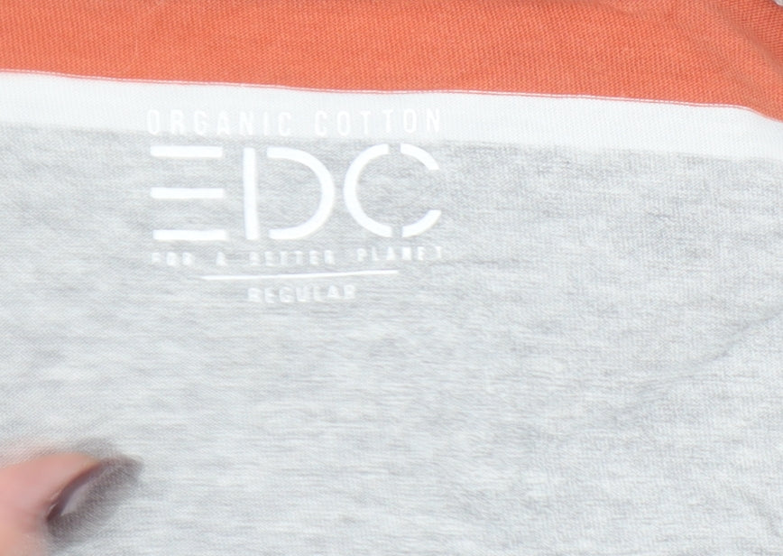 Esprit Men’s Grey and Orange Striped T-Shirt Size L Regular Fit