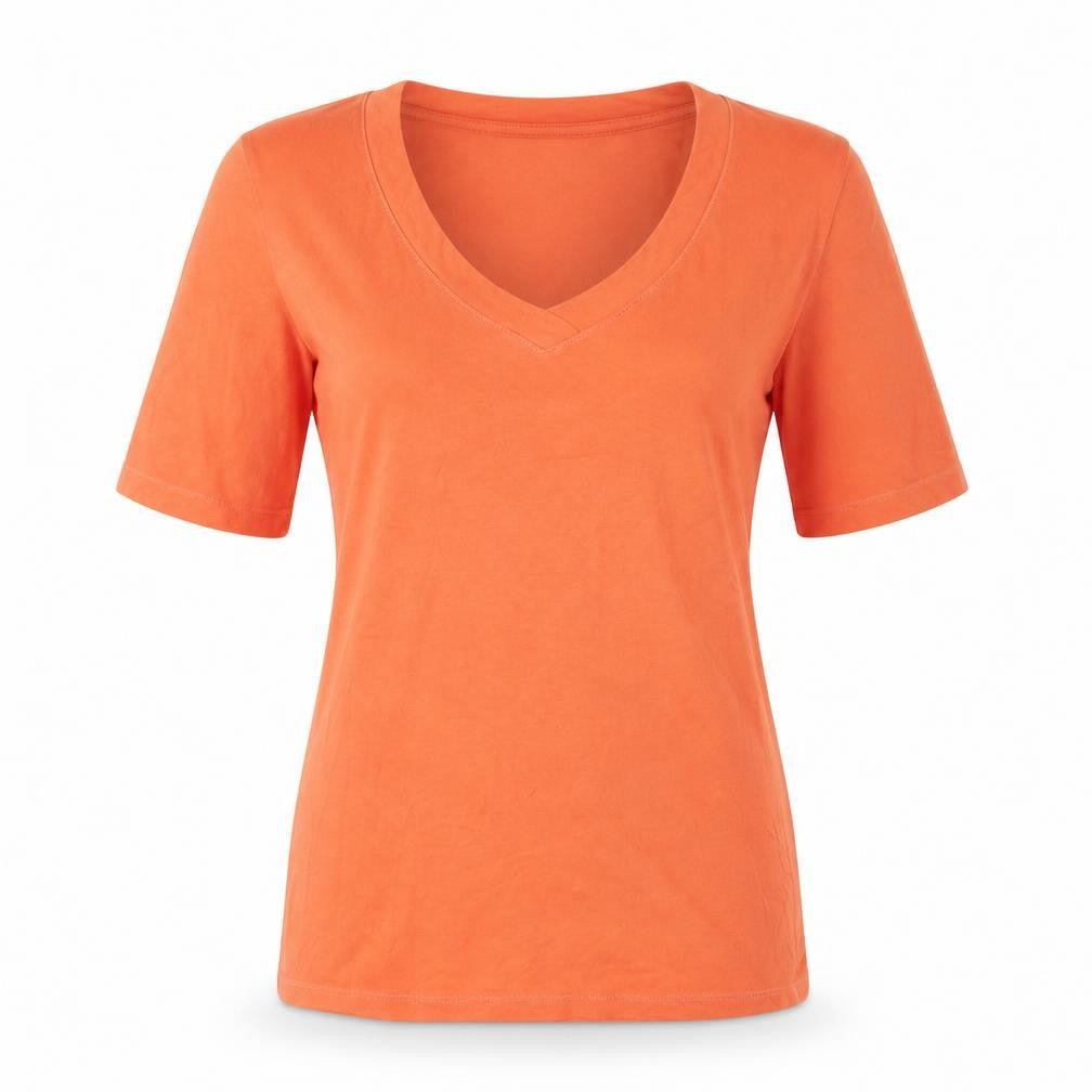Carole Little Womens Orange V-Neck Short Sleeve Jersey T-Shirt Size L