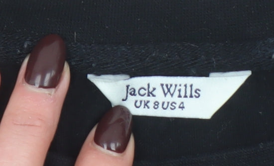 Womens UK Size 8 Jack Wills Black 100% Cotton T-Shirt