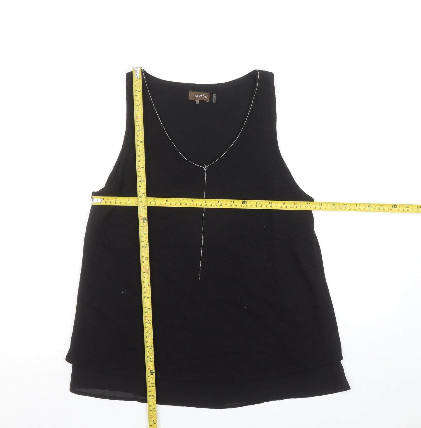 Crosby Womens Black Linen Blend V-Neck Sleeveless Tank Top Size L
