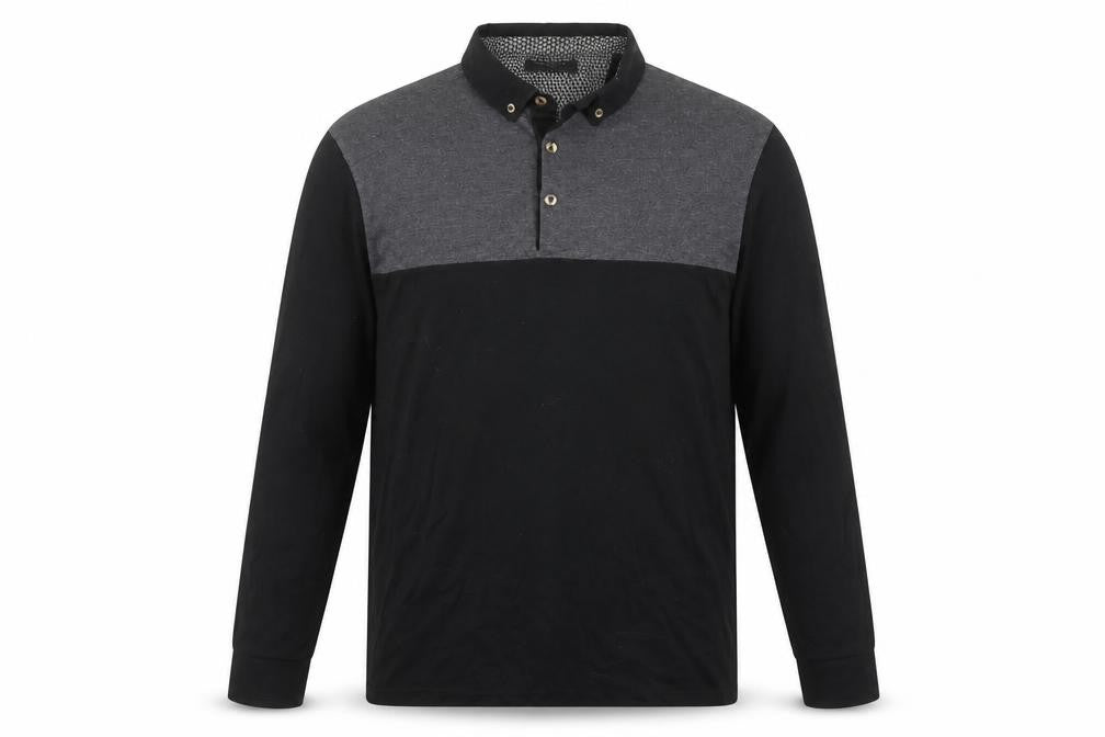 Authentic Casual Wear Men’s Black Grey Long Sleeve Polo Shirt L 100% Cotton