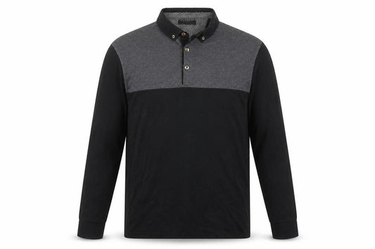 Authentic Casual Wear Men’s Black Grey Long Sleeve Polo Shirt L 100% Cotton