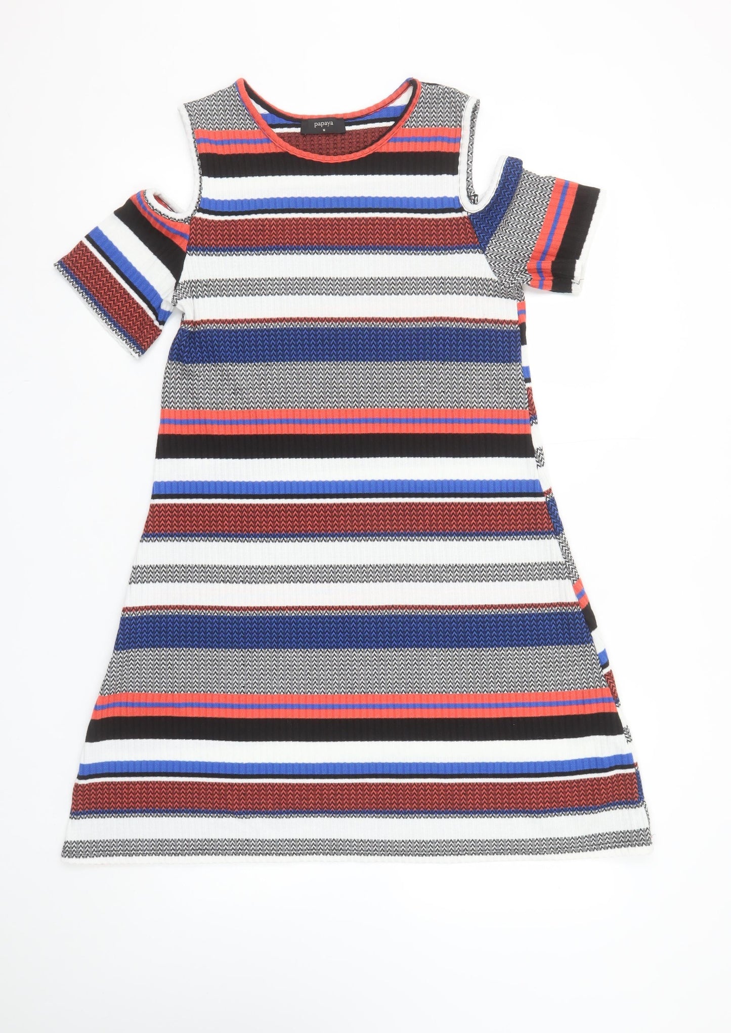Papaya Women’s Multicoloured Striped Cold Shoulder Shift Dress Size M