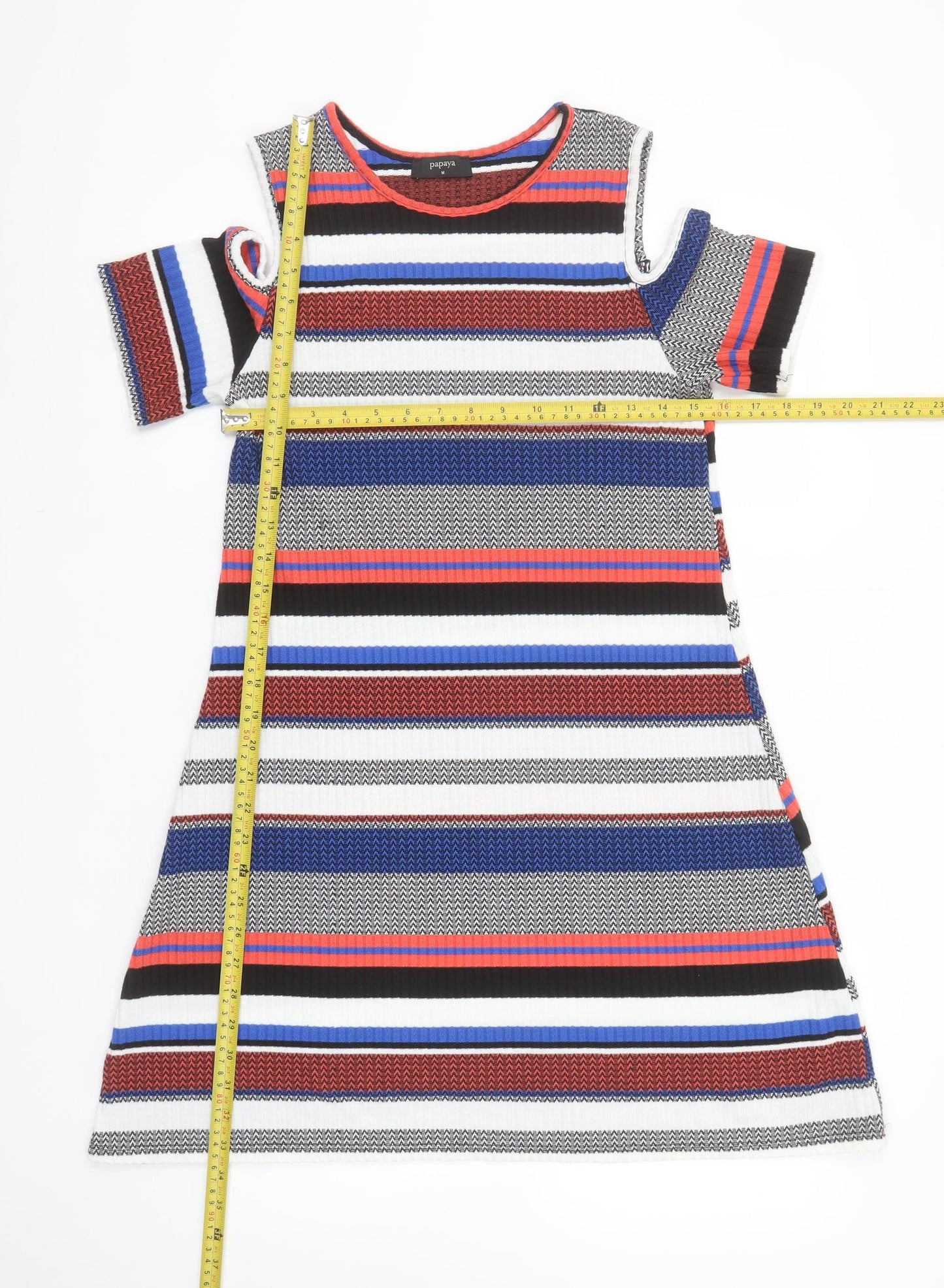 Papaya Women’s Multicoloured Striped Cold Shoulder Shift Dress Size M