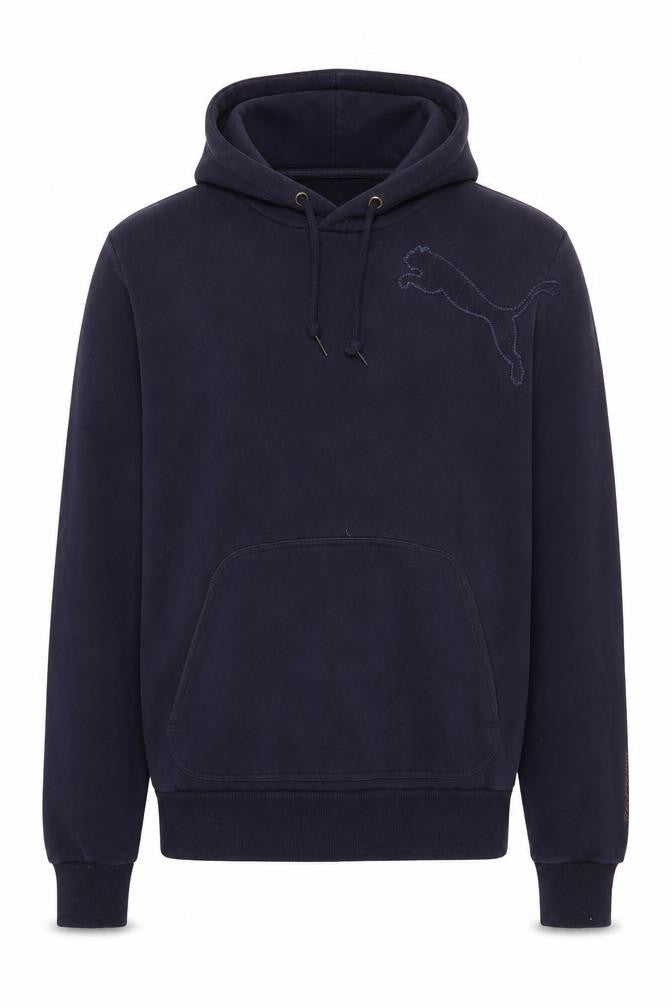 Front view of Puma Men's Blue Pullover Hoodie Small Fleece Logo Sweatshirt