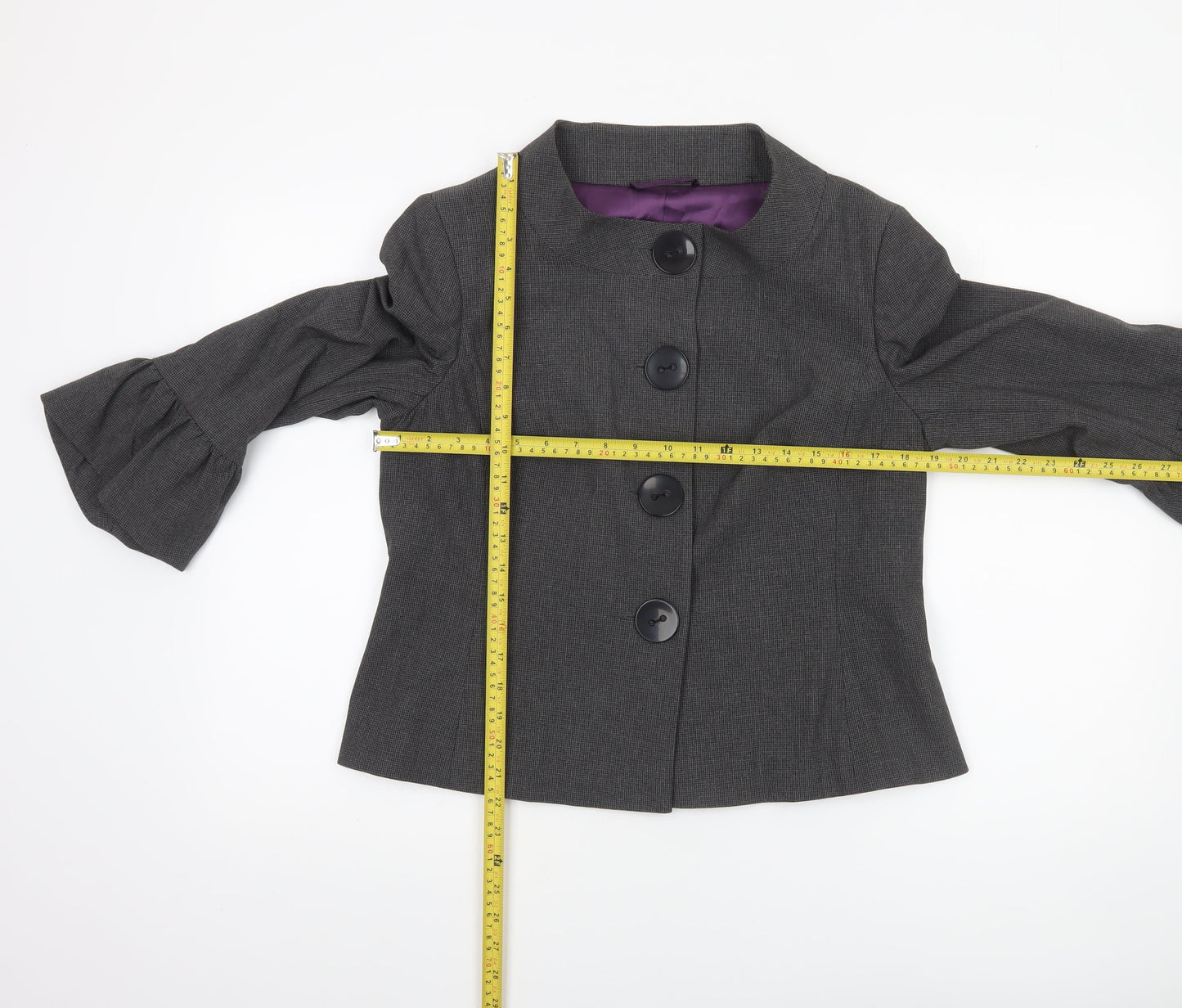 Amaranto Women's Grey Size 16 Ruffle Sleeve Suit Jacket
