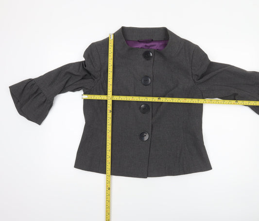 Amaranto Women's Grey Size 16 Ruffle Sleeve Suit Jacket