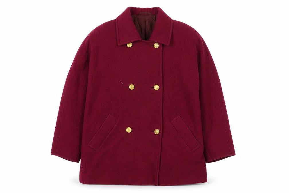 Marks & Spencer Women’s Red Wool Pea Coat UK 14 Mid-Length Classic Style