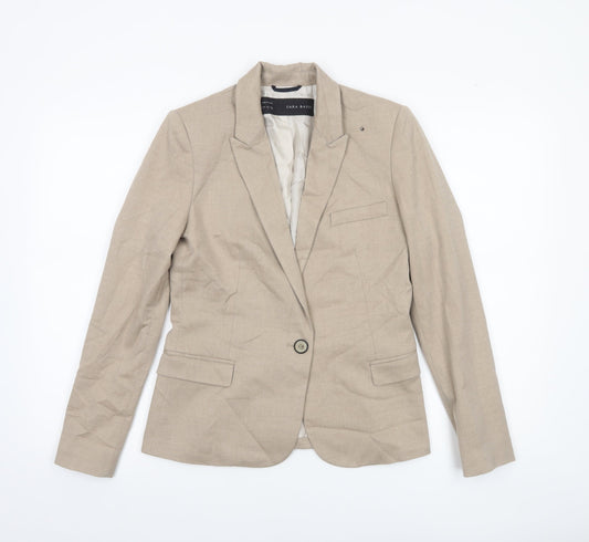 Zara Basic Women's Beige Regular Fit Single-Breasted Blazer Size S