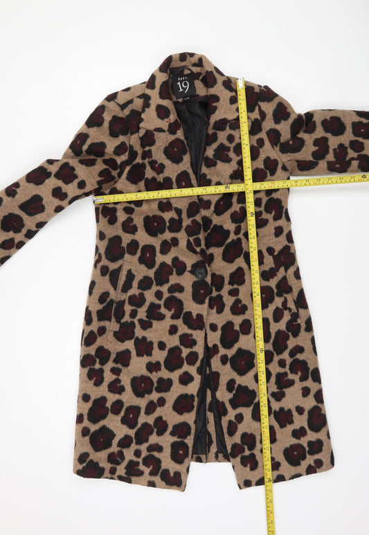 Dept 19 Women's Beige Leopard Print Wool Blend Mid-Length Coat Size 10