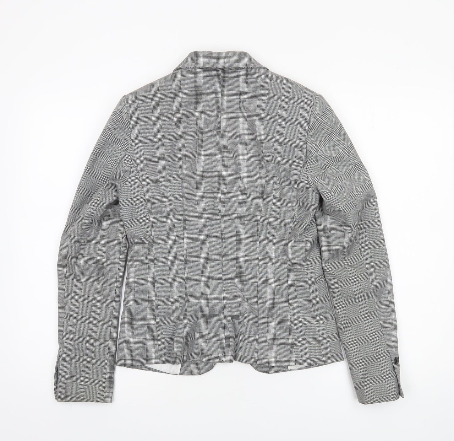 H&M Women Grey Check Blazer Size 8 Single-Breasted Tailored Jacket