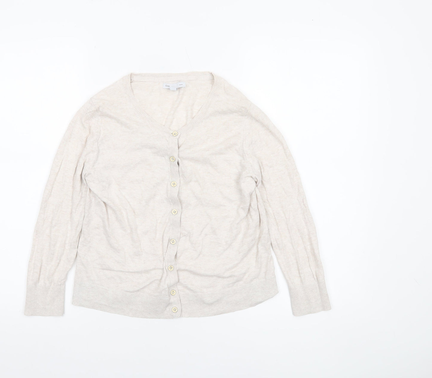 Gap Women Beige Cotton V-Neck Cardigan Small