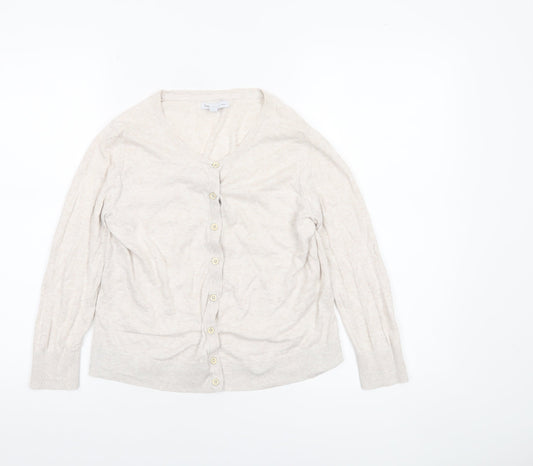 Gap Women Beige Cotton V-Neck Cardigan Small