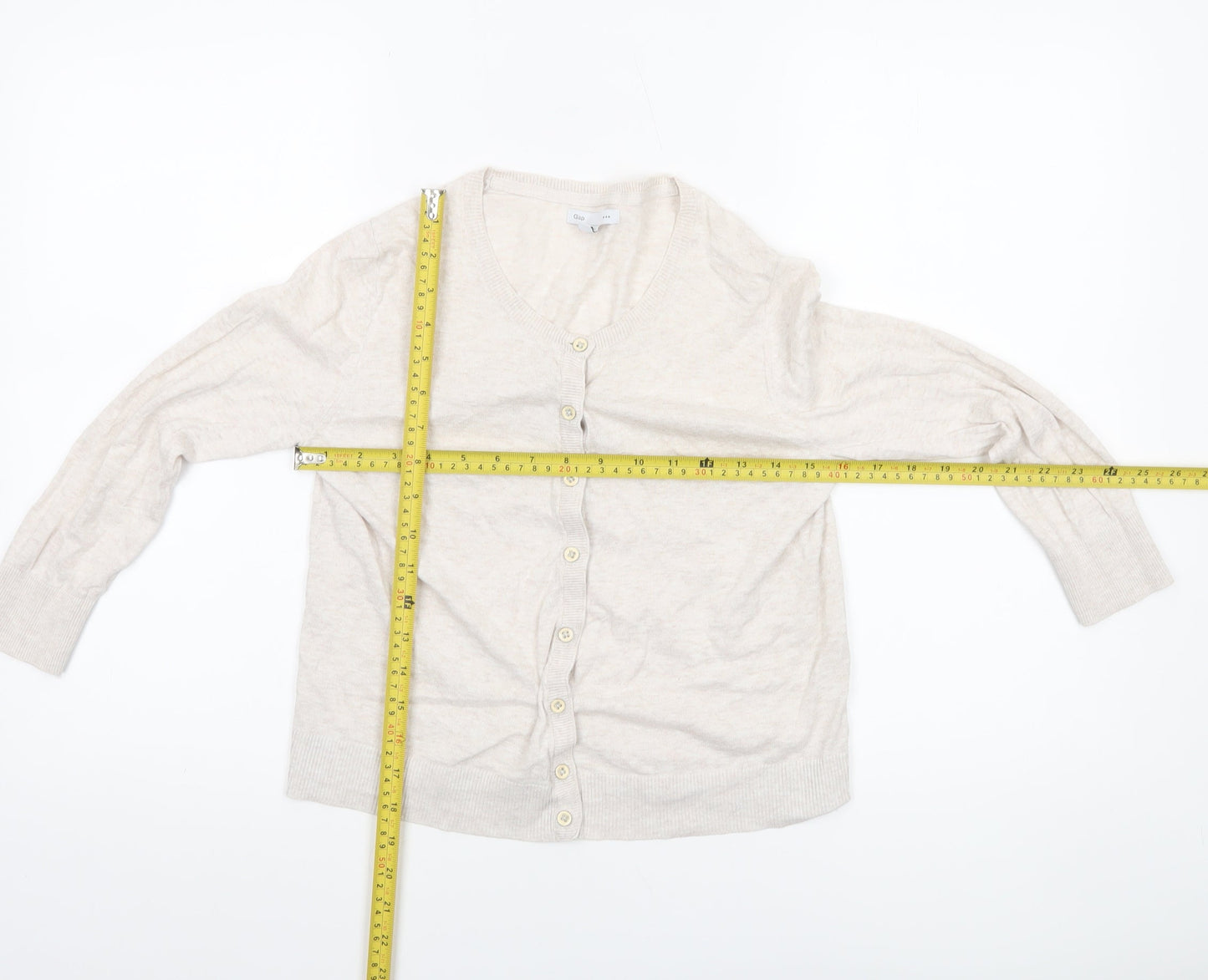 Gap Women Beige Cotton V-Neck Cardigan Small
