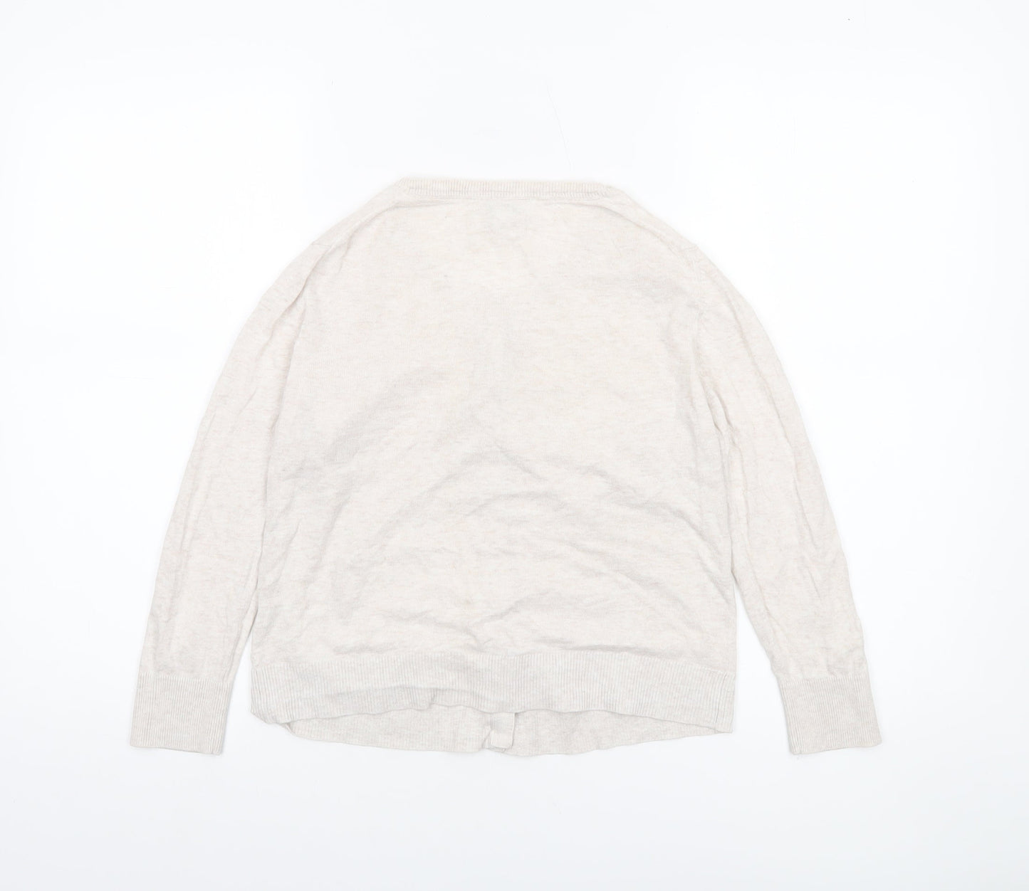 Gap Women Beige Cotton V-Neck Cardigan Small