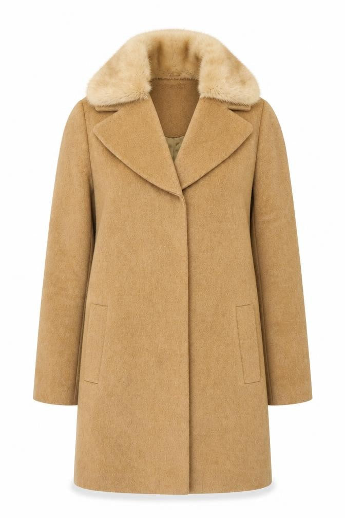 John Lewis & Partners Women's Beige Wool Blend Faux Fur Collar Coat Size 10