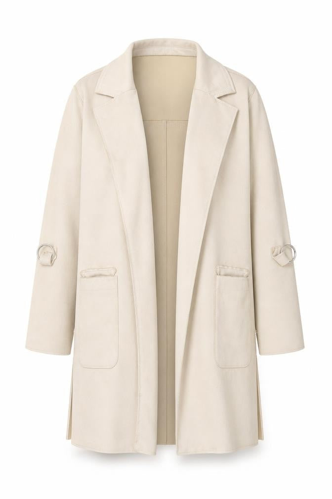 Bershka Womens Beige Suede Mid-Length Overcoat XS