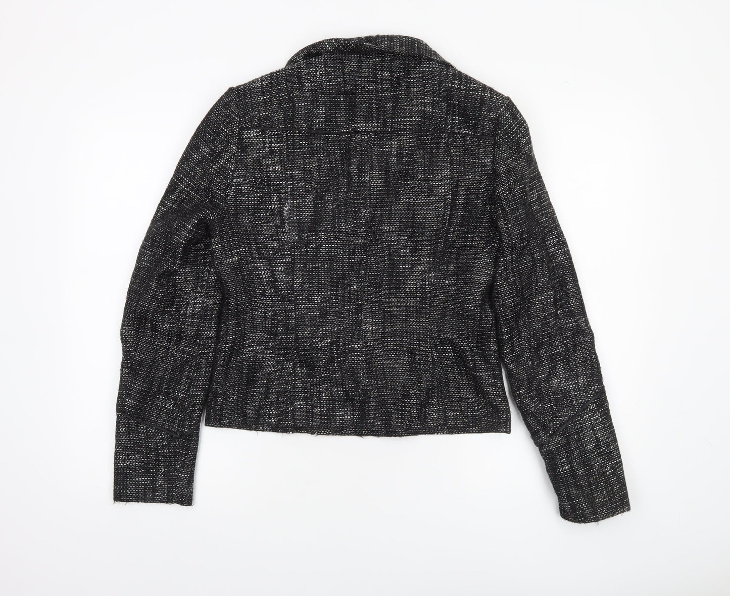 Wallis Womens Black Metallic Tweed Biker Jacket Size 12