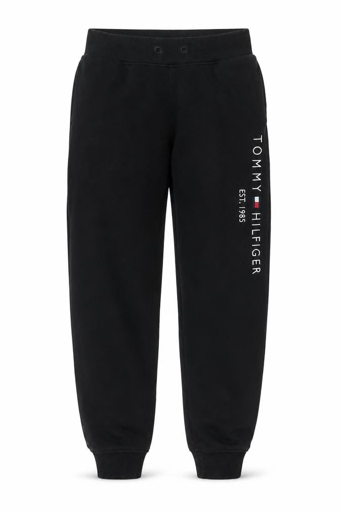 Front view of Tommy Hilfiger boys’ black jogger sweatpants 164cm elastic waist fleece