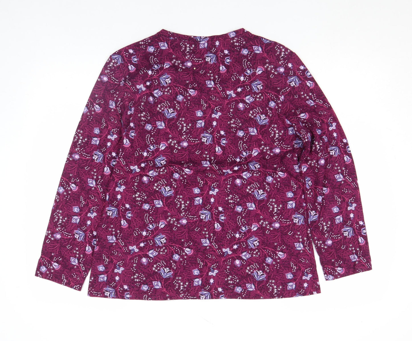 Damart Womens Purple Floral Long Sleeve V-Neck Cotton T-Shirt Size M
