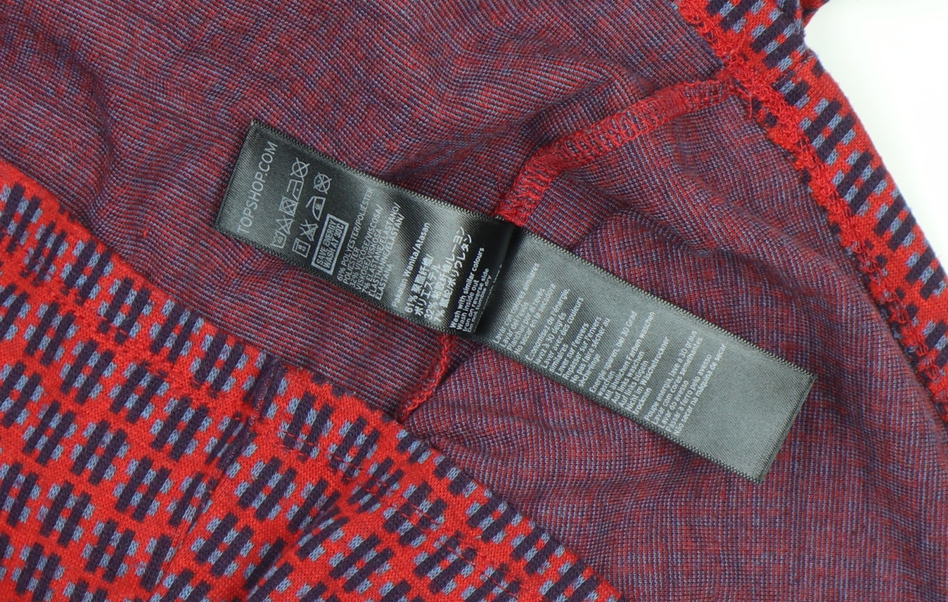 Topshop Women's Red Check Mock Neck Shift Dress Size 8