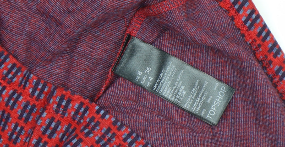 Topshop Women's Red Check Mock Neck Shift Dress Size 8