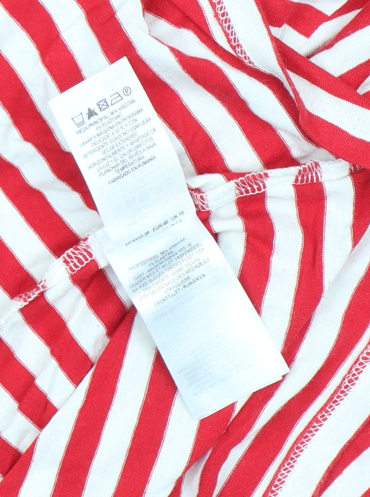 Phase Eight Women’s Red White Striped 3/4 Sleeve Scoop Neck Jersey Top Size 18