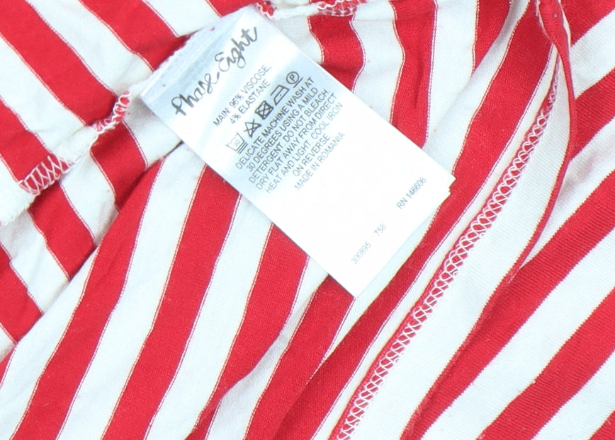 Phase Eight Women’s Red White Striped 3/4 Sleeve Scoop Neck Jersey Top Size 18