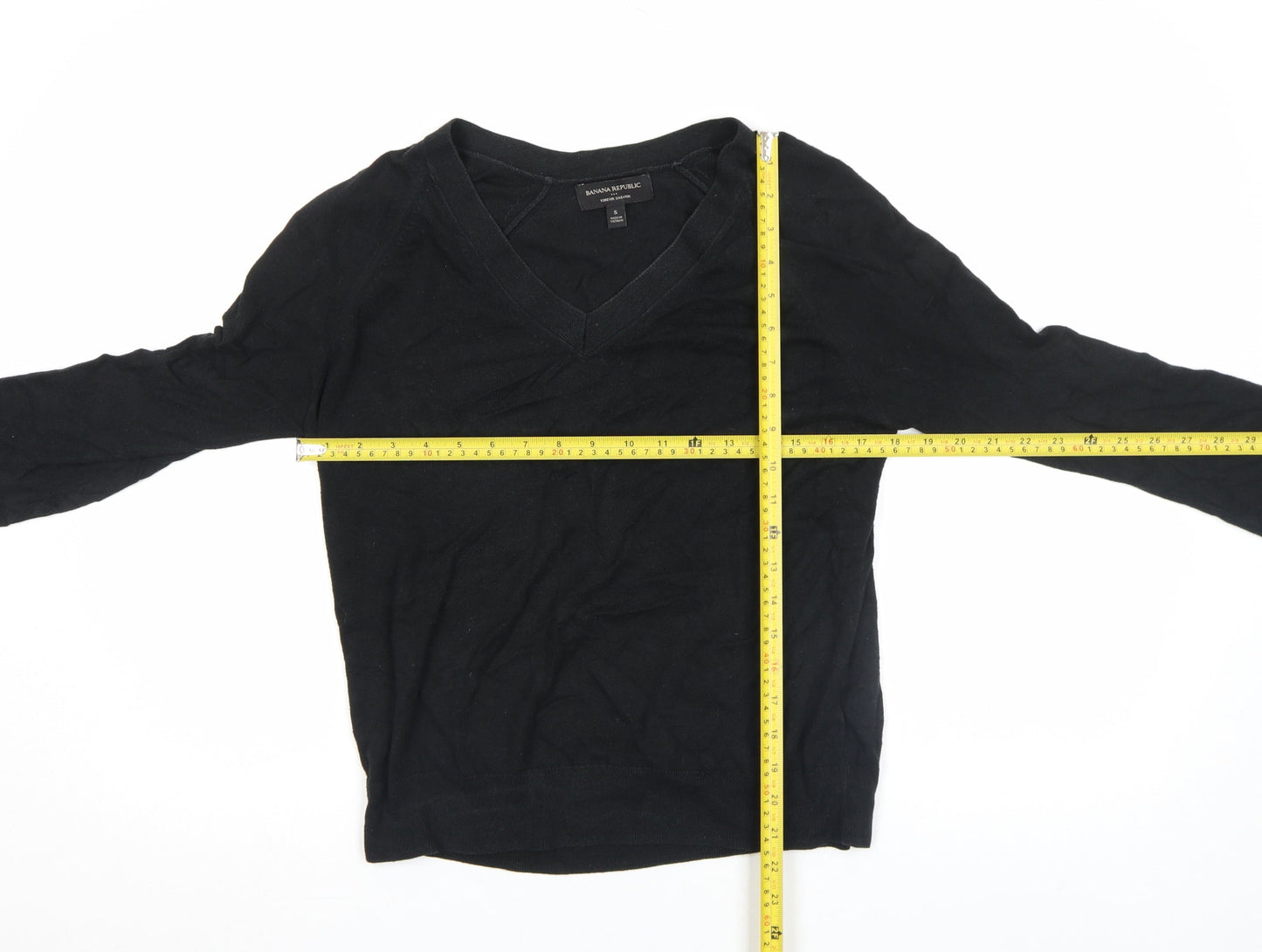 Banana Republic Women's Black V-Neck Cotton Jumper Size S