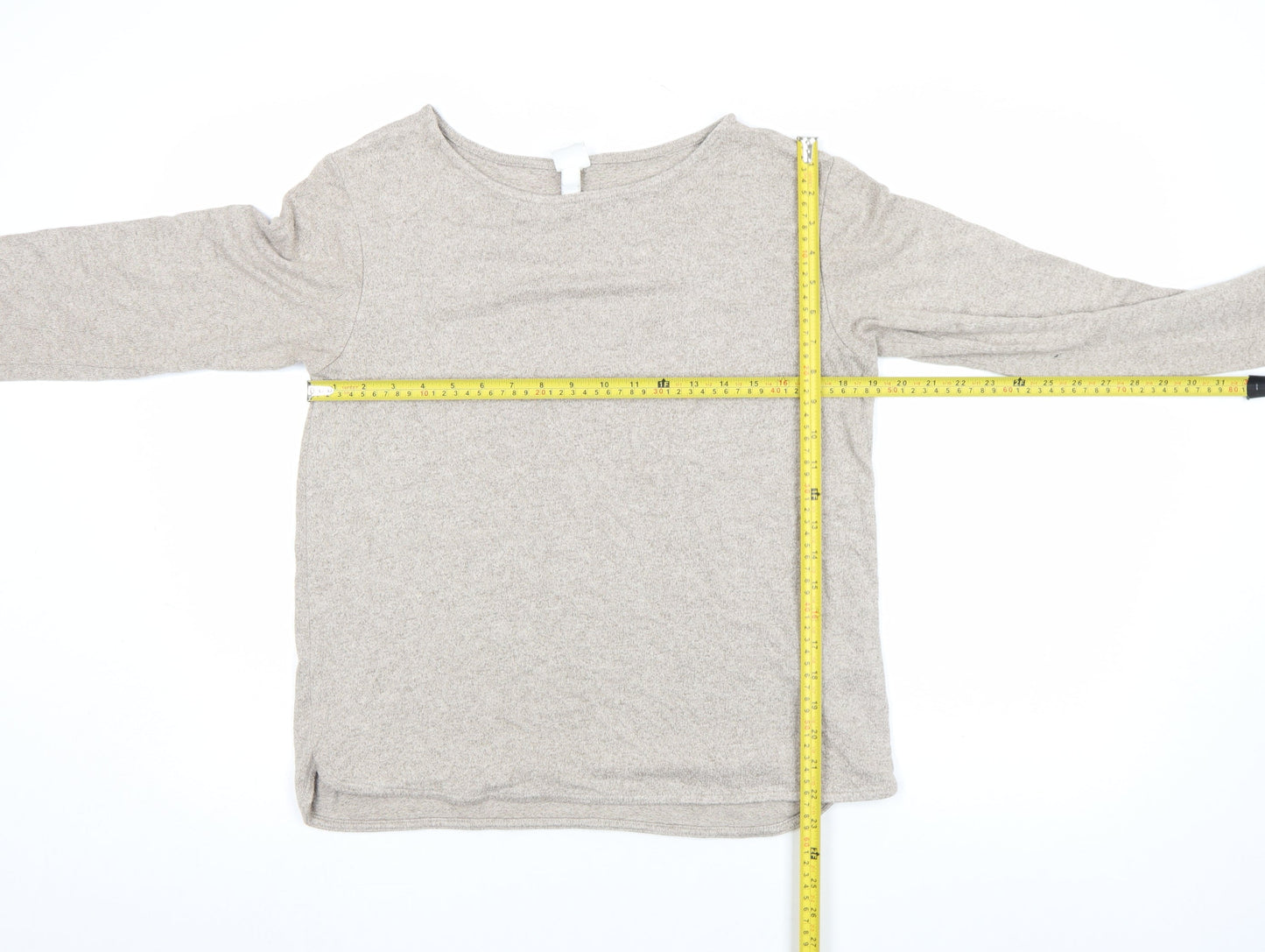 H&M Women Beige Long Sleeve Crew Neck Basic Jersey Top Size S