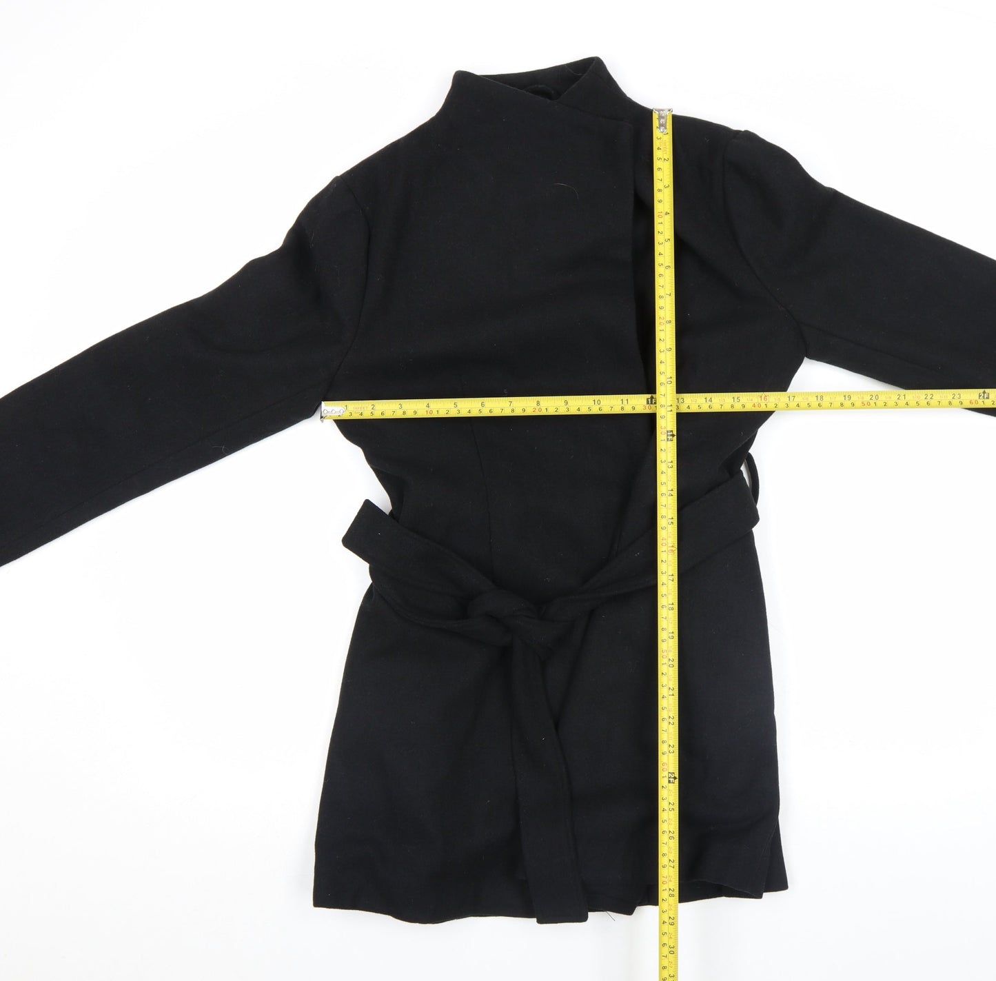 French Connection Women's Black Wool Belted Mid-Length Coat Size S