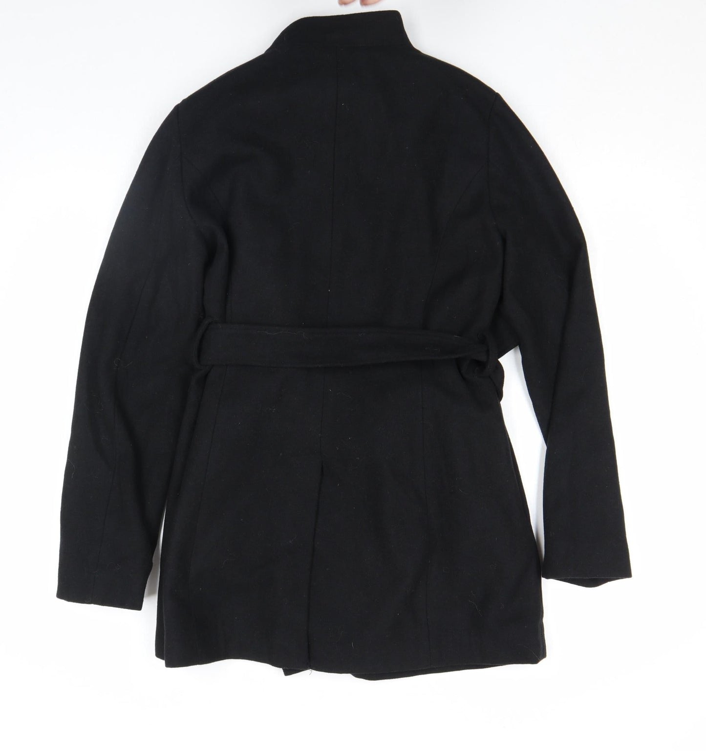 French Connection Women's Black Wool Belted Mid-Length Coat Size S