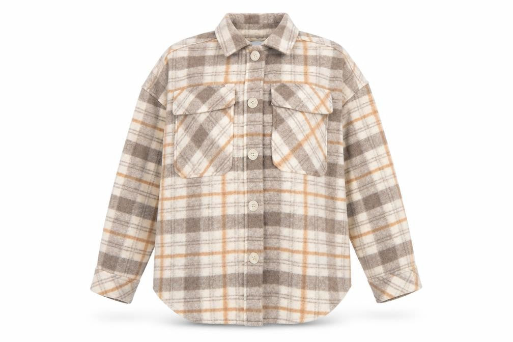Stradivarius Women Beige Check Shacket Jacket Size 14 Lined Button Up