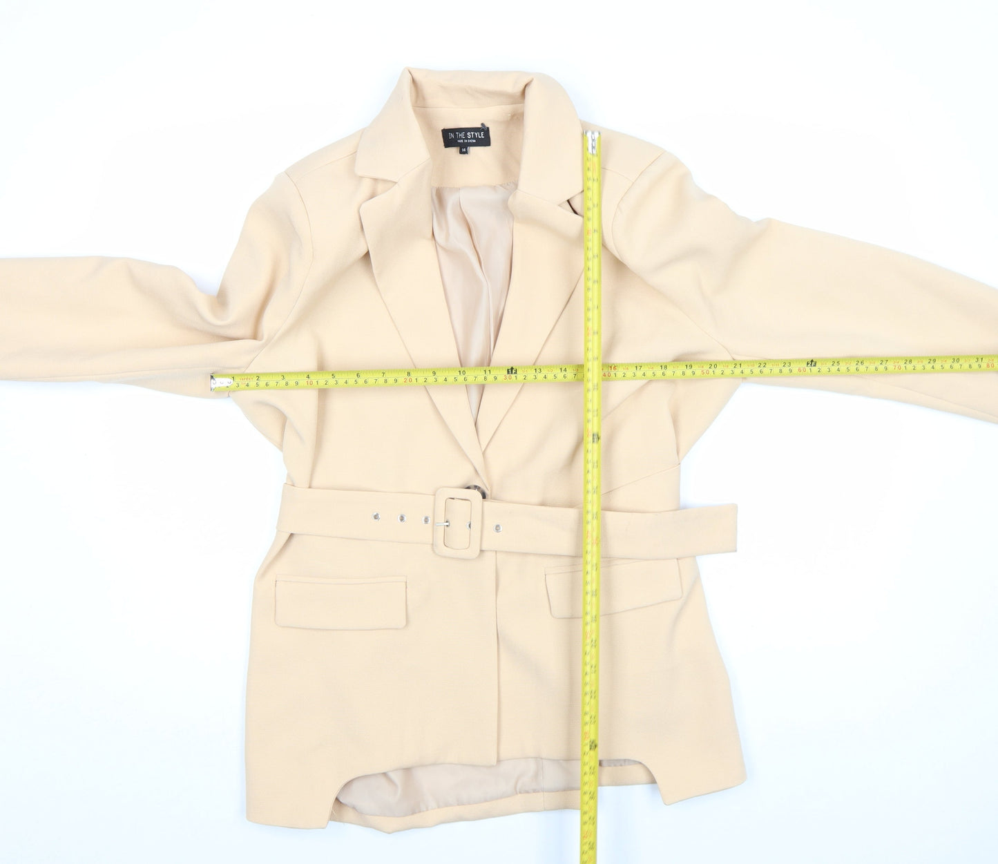 In The Style Womens Beige Belted Blazer Jacket Size 14