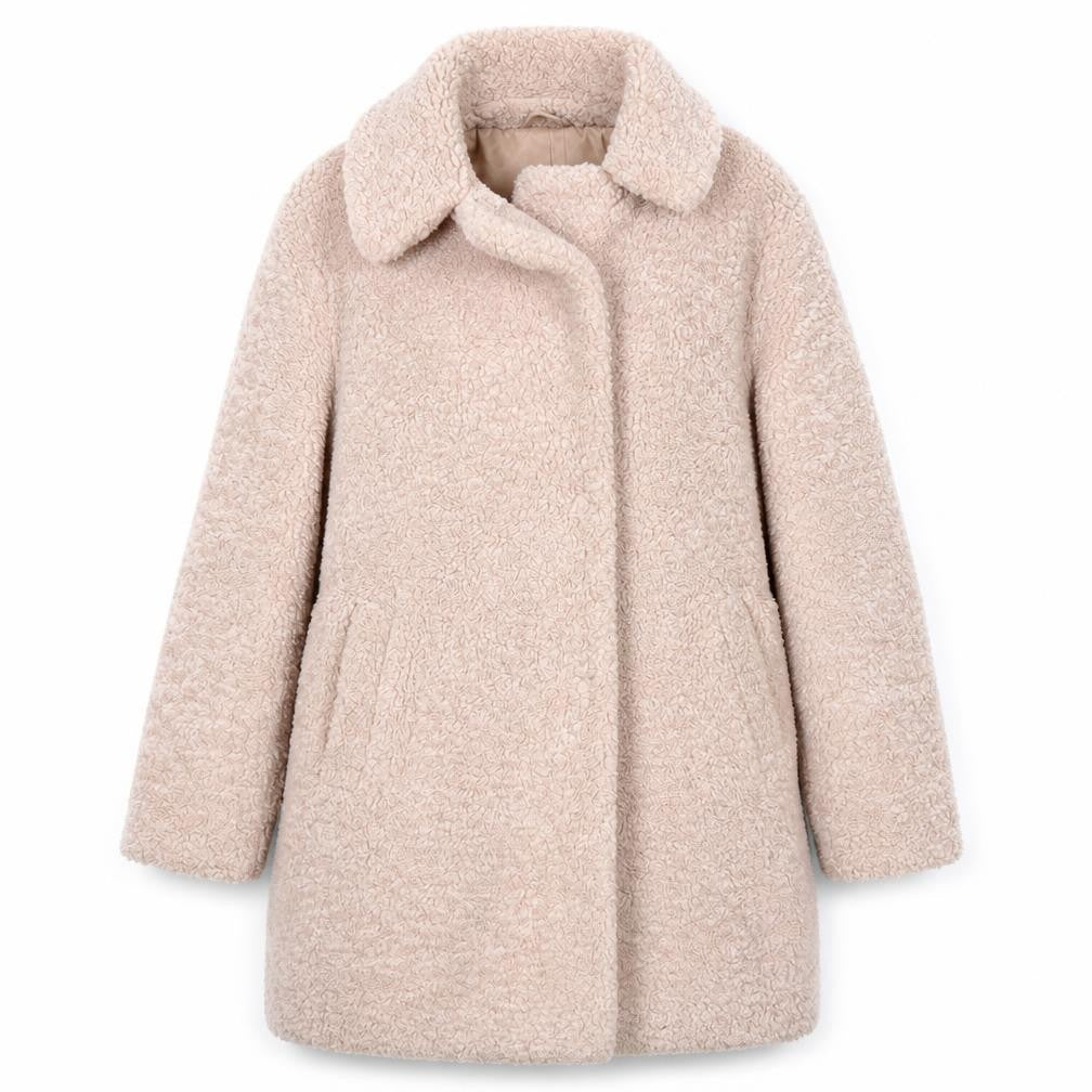New Look Womens Beige Teddy Overcoat Size 10 Fleece Lined