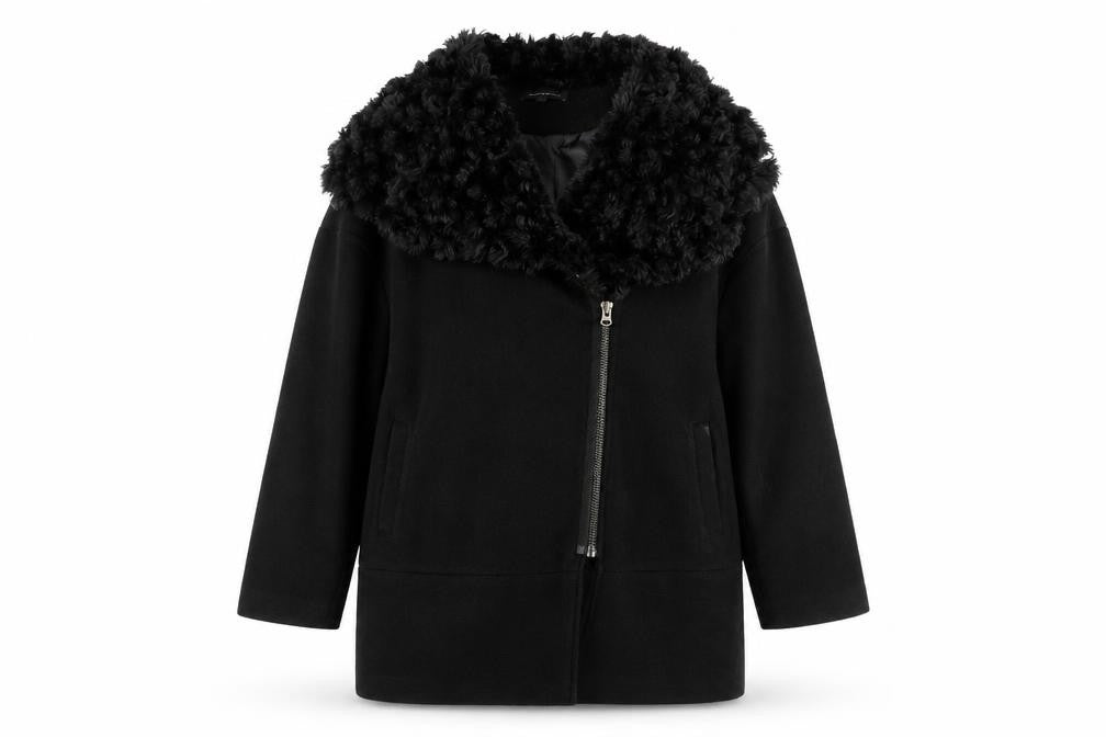 Marks & Spencer Women’s Black Faux Fur Collar Wool Blend Coat Size 16