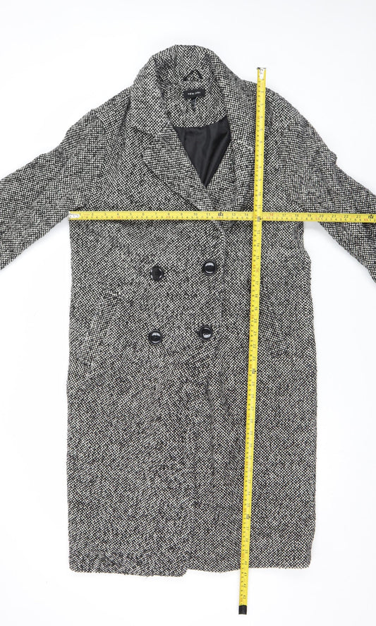 New Look Women's Black Tweed Double-Breasted Pea Coat Size 10
