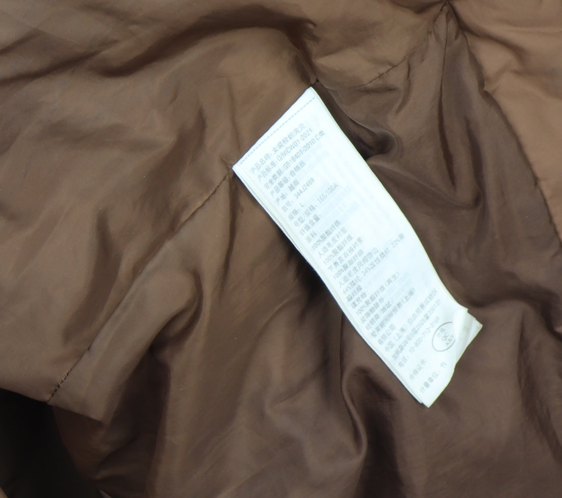 Hollister Women's Brown Long Puffer Jacket Coat L Hooded Faux Fur Winter