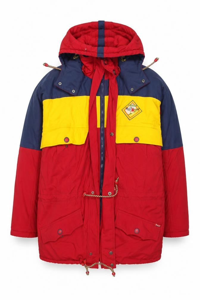 Marin Alpin Men's Red Colour Block Hooded Parka Jacket L