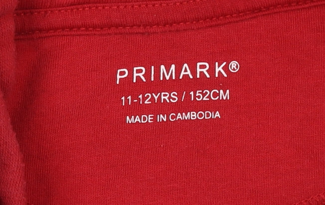 Primark Boys Red Athletic Dept Pullover Hoodie 11-12 Years Cotton Blend