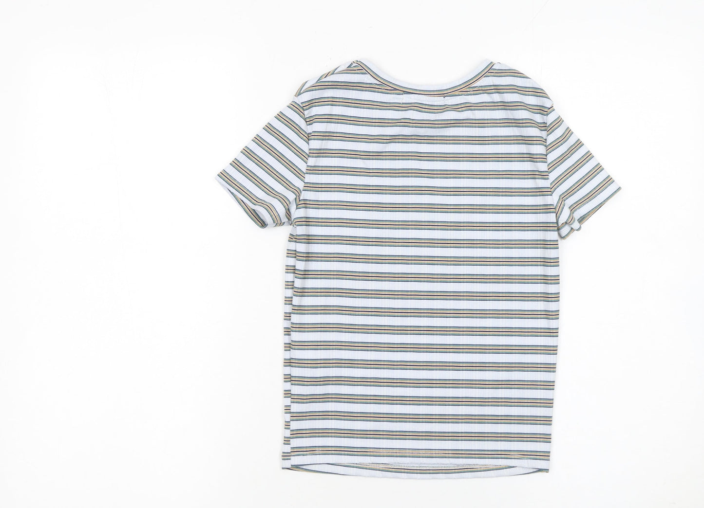 Bershka Women’s Multicoloured Striped Embroidered Oui Oui Oui T-Shirt XS