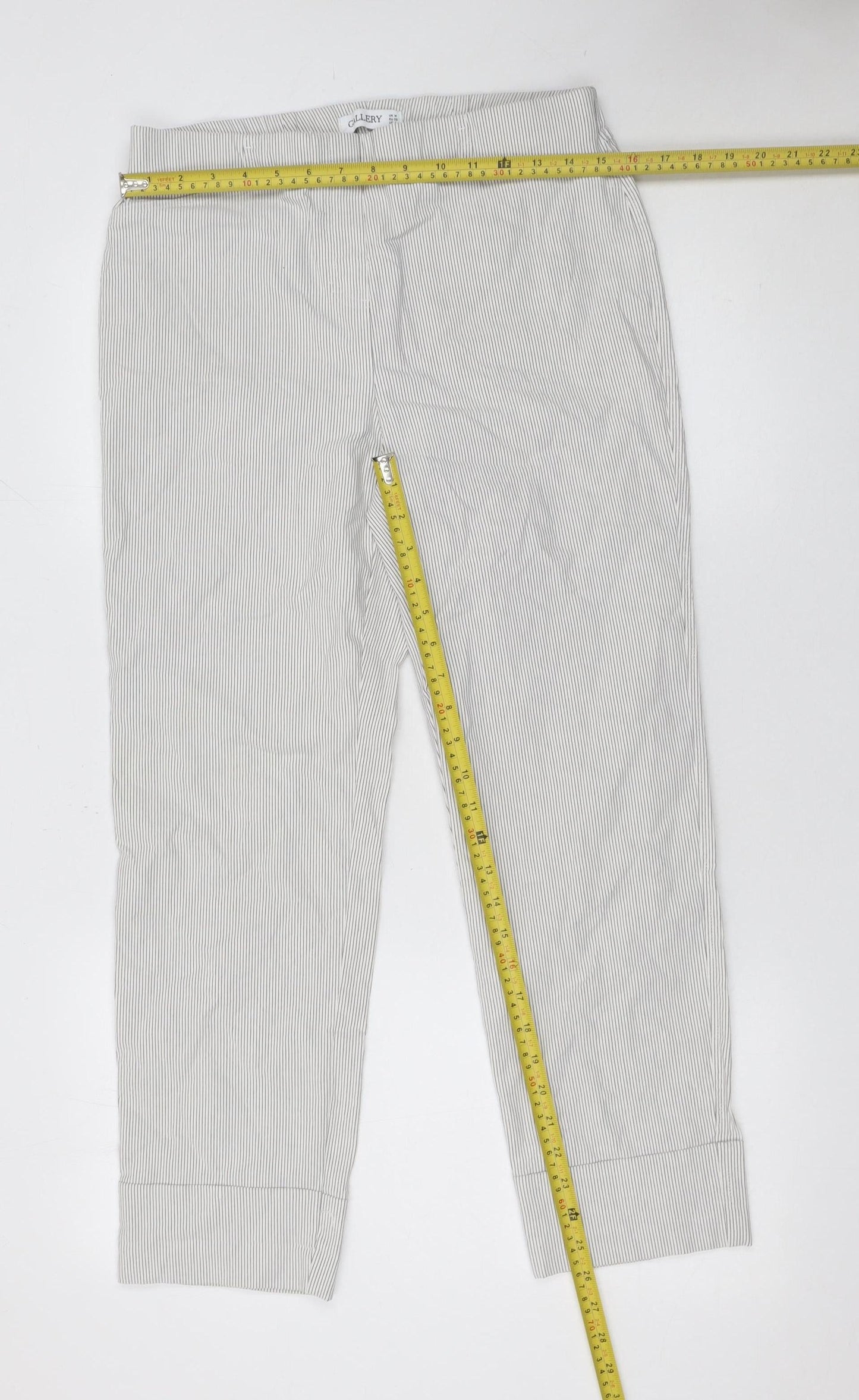 Gallery Women’s Grey Striped Jersey Trousers Size M Regular Fit