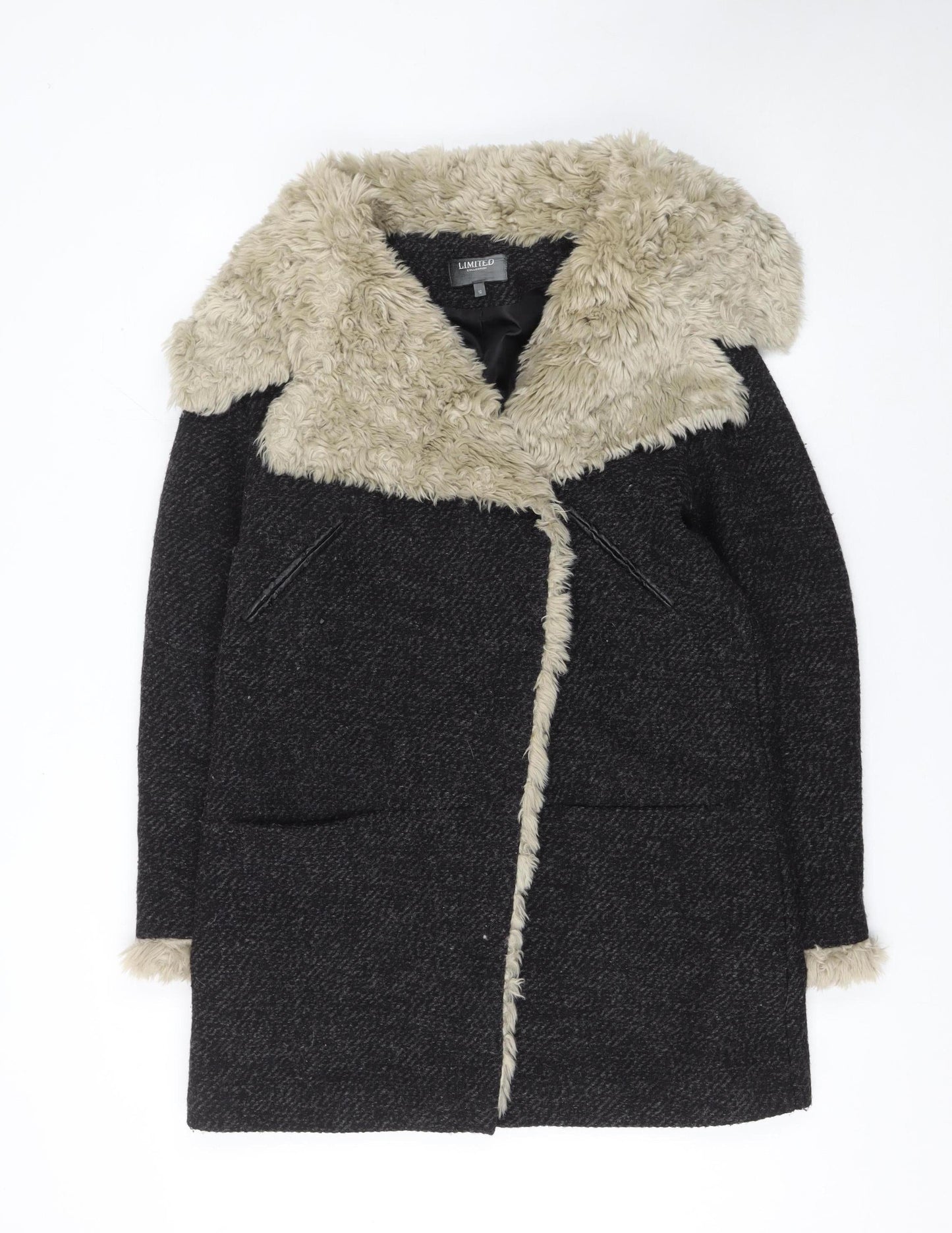 Marks and Spencer Women’s Black Faux Fur Collar Wool Blend Coat UK 12