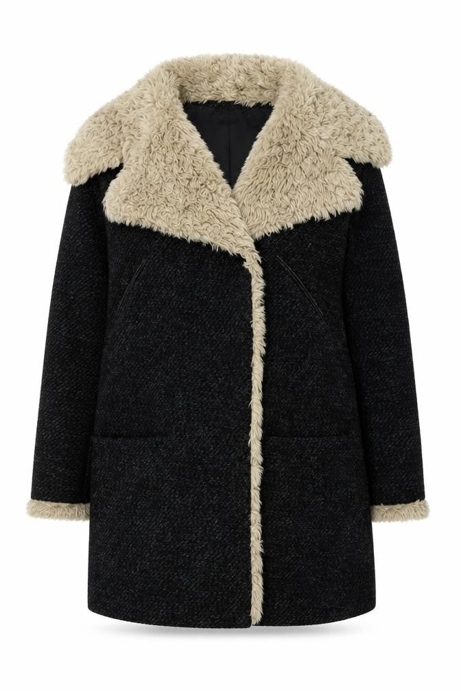 Marks & Spencer Women’s Black Faux Fur Collar Wool Blend Coat UK 12