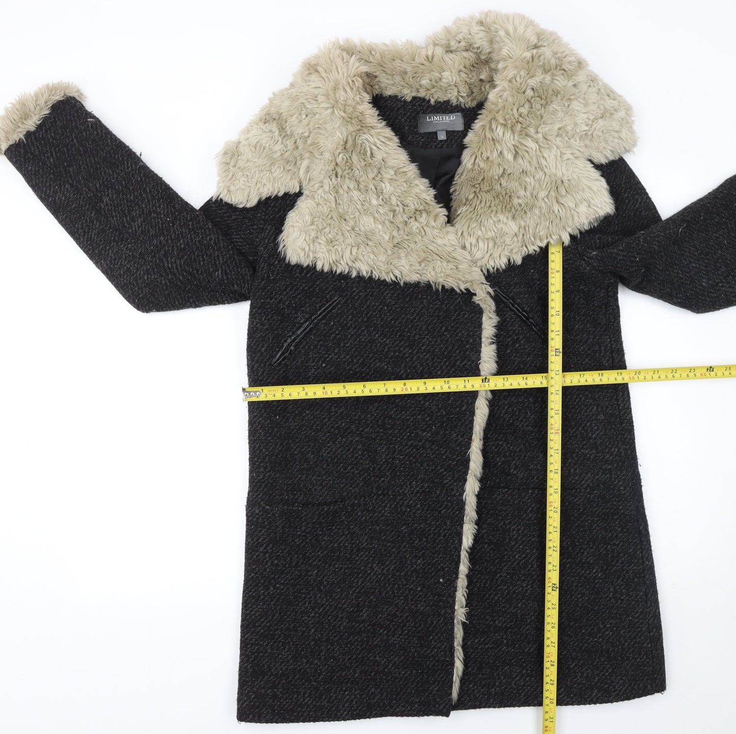 Marks and Spencer Women’s Black Faux Fur Collar Wool Blend Coat UK 12