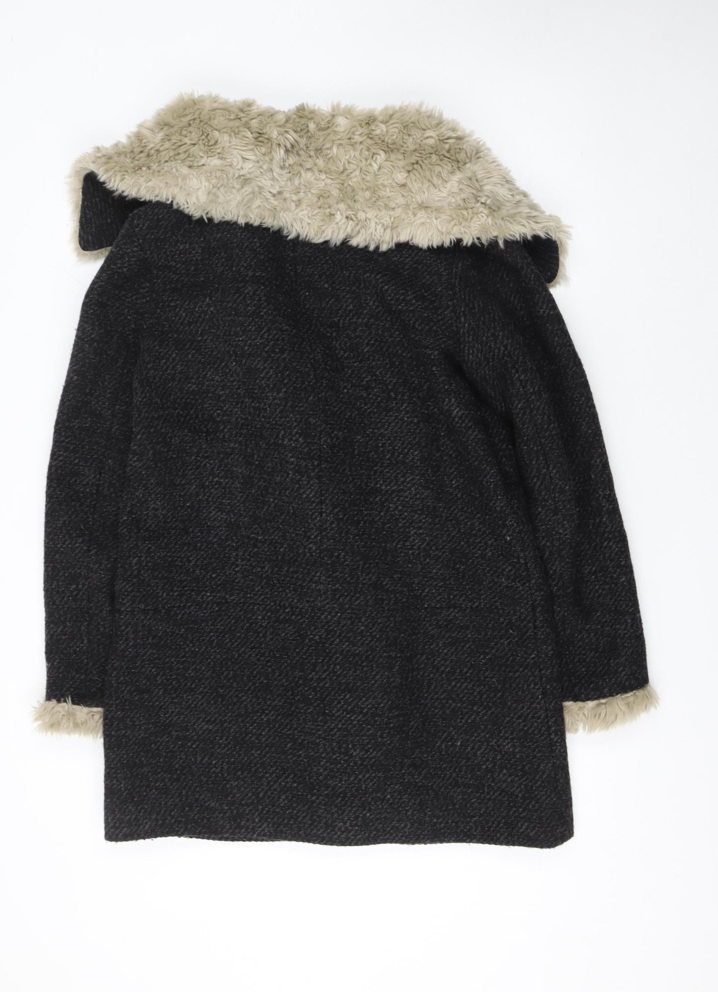 Marks and Spencer Women’s Black Faux Fur Collar Wool Blend Coat UK 12