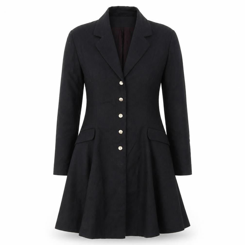 Charlotte Halton Women's Black Wool Overcoat Size 12 Long Belted Style