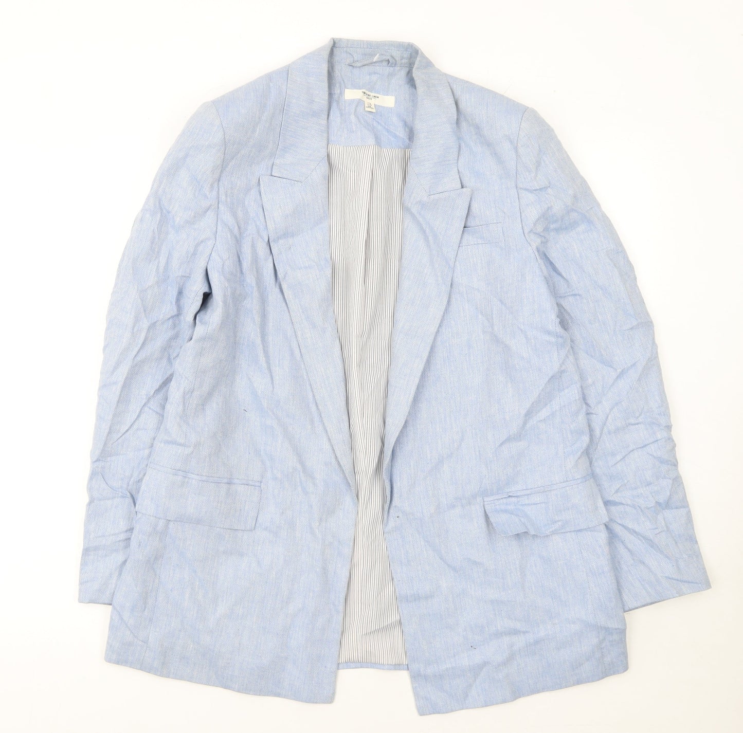 Next Women Blue Linen Blend Herringbone Blazer UK 12 Regular Fit