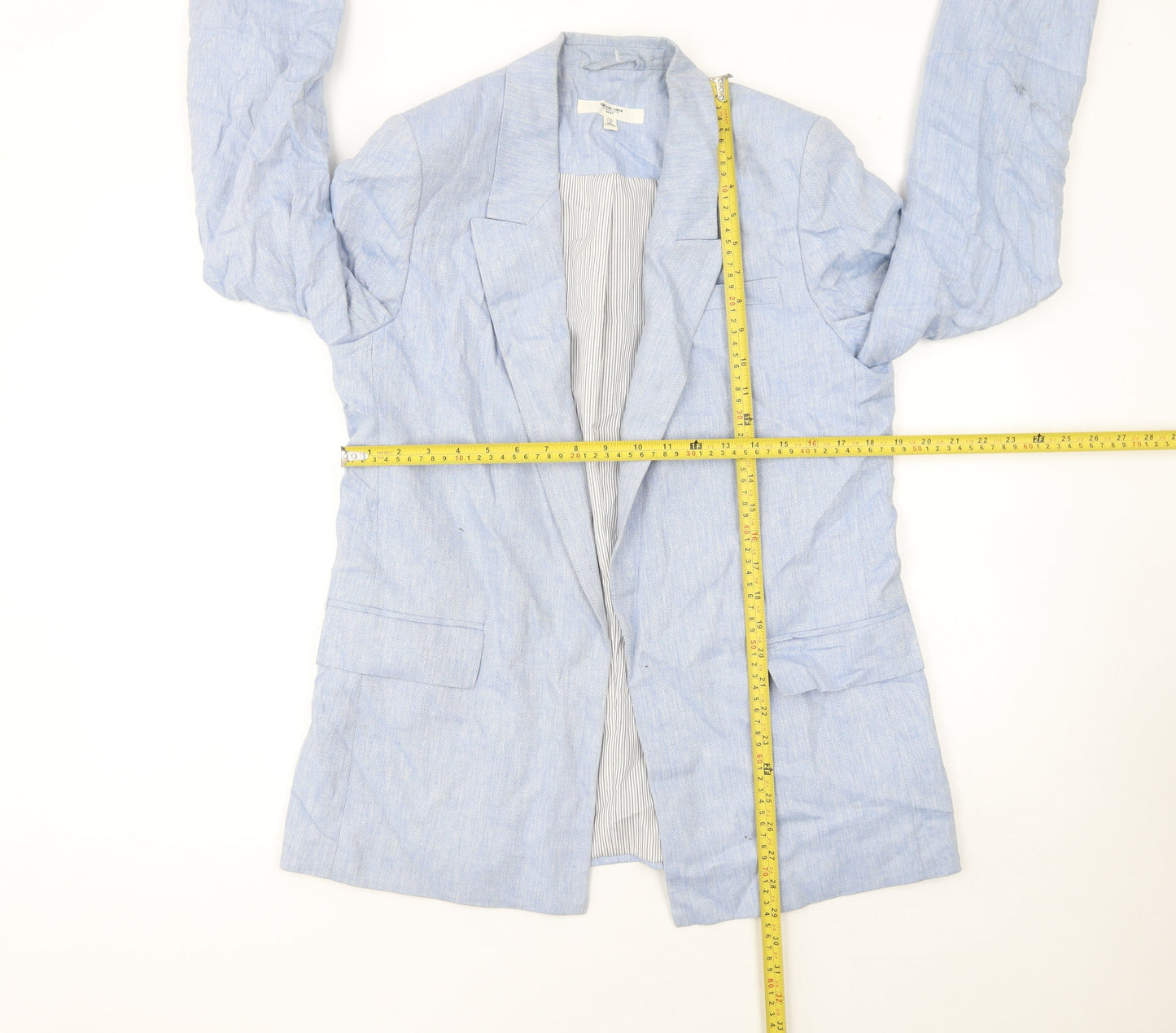 Next Women Blue Linen Blend Herringbone Blazer UK 12 Regular Fit
